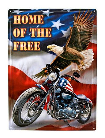 American Eagle Chopper Motorcycle Metal Tin Sign - Home of the Free Biker Decor - BuyPosters.com