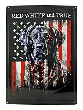 American Flag Black Lab Loyalty Tin Sign with Red and White Accents - BuyPosters.com